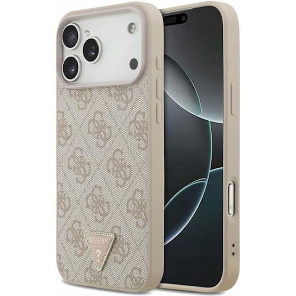 GUESS MAGSAFE 4G PU DERİ KILIF (ÜÇGEN LOGOLU) İPHONE 17 PRO MAX - PEMBE GUHMP17XP4TDPLP