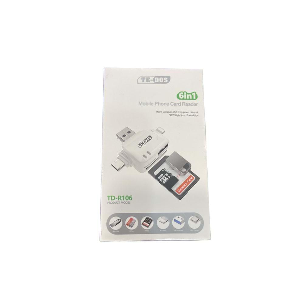 TE-DOS TD-R106 CARD READER 6İN1 FOR PHONE / COMPUTER