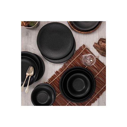 KÜTAHYA PORSELEN BONE TEOS 24 PARÇA YEMEK SETİ SİYAH MAT P235 DG-799